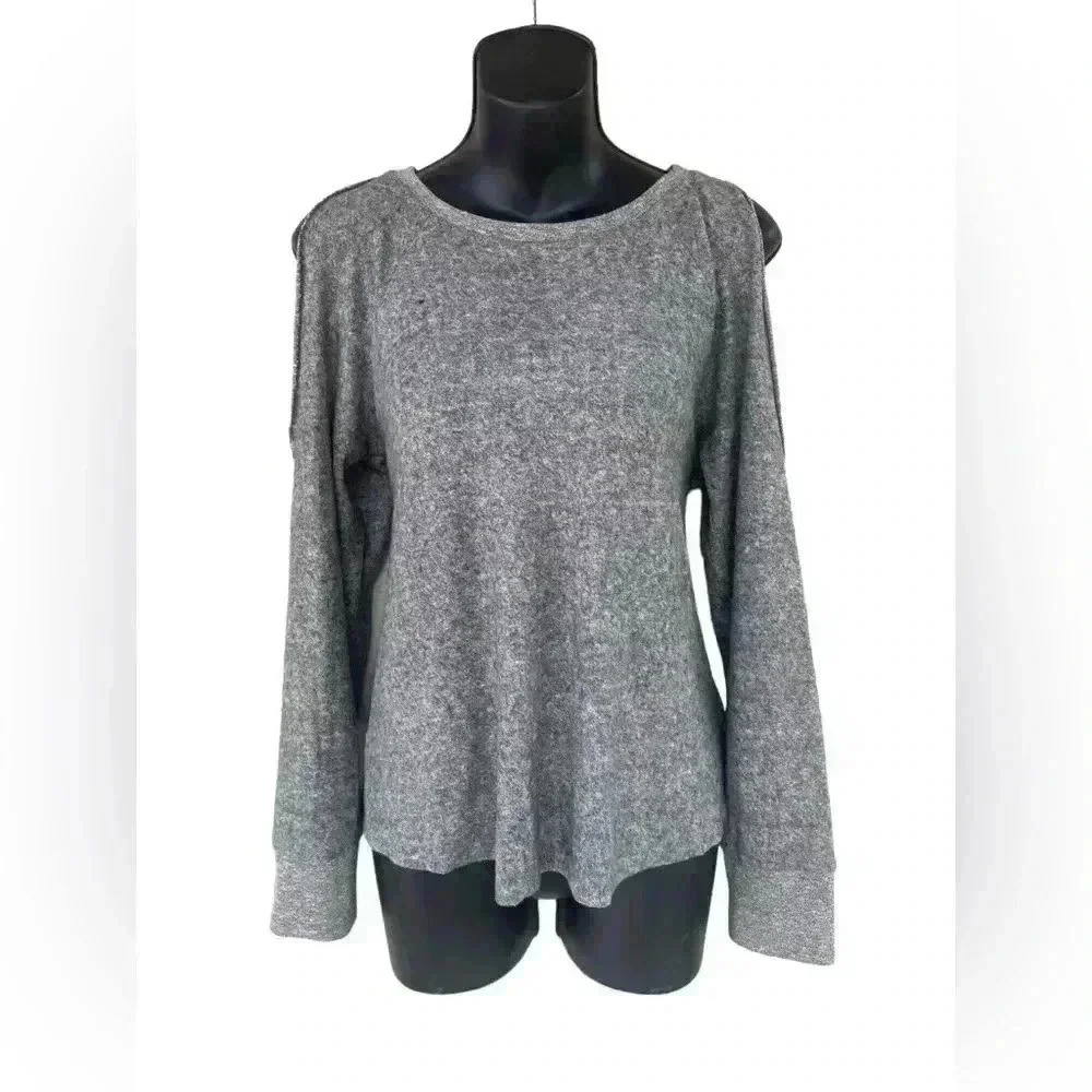 LANSTON women’s long sleeve cut out back open shoulder gray top size small used
